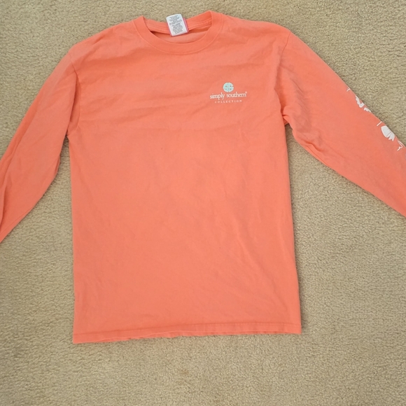 Simply Southern Women's Vibrant Coral Long Sleeve Tee - Picture 1 of 2